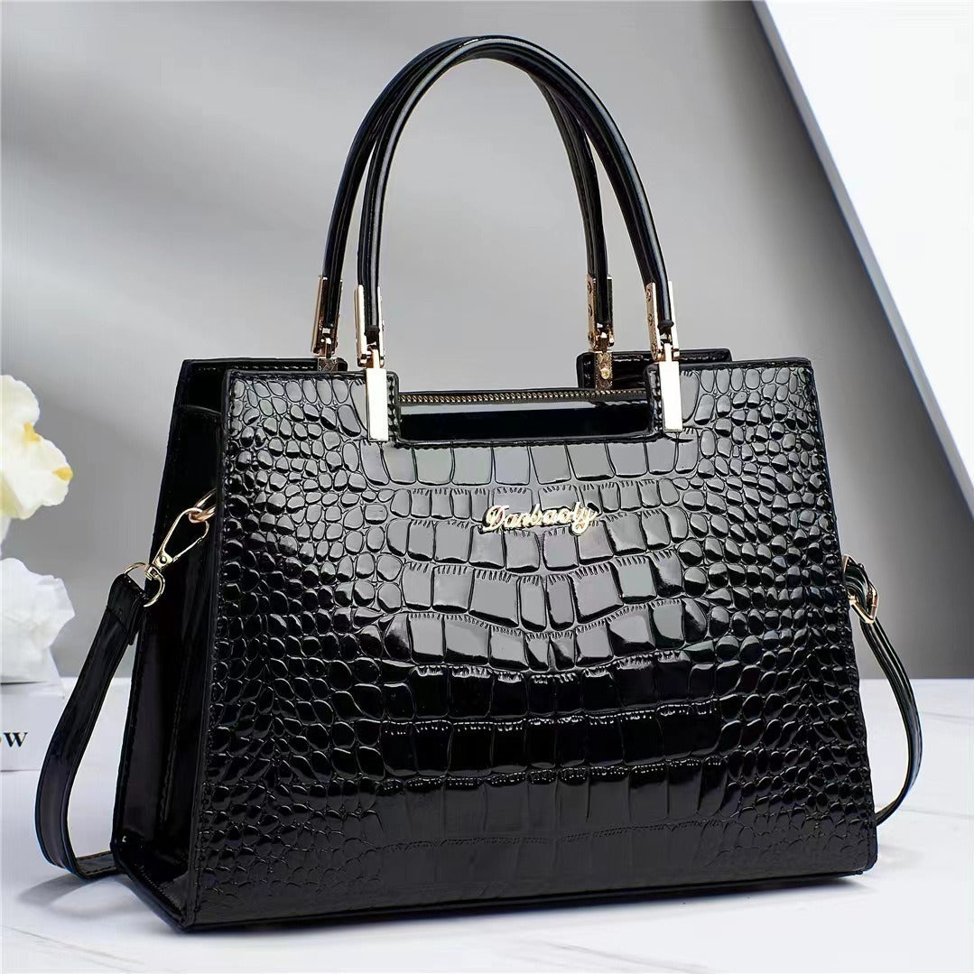 Lola - Shiny Crocodile Pattern Leather Handbag