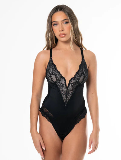 Sarah™ - Shapewear Bodysuit with Deep V-Neck Lace