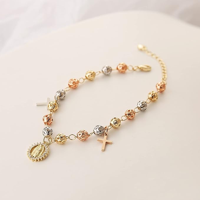 Mary Rosary Pearl Cross Bracelet