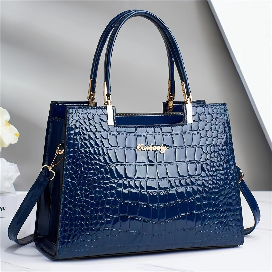 Lola - Shiny Crocodile Pattern Leather Handbag