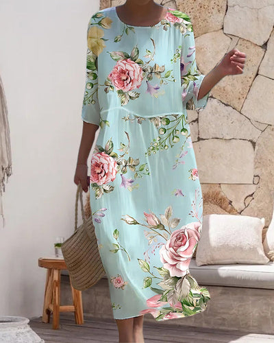 Lauren™ - Elegant Belly-Covering Floral Summer Dress