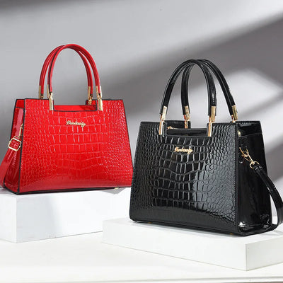 Lola - Shiny Crocodile Pattern Leather Handbag