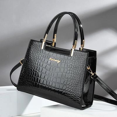 Lola - Shiny Crocodile Pattern Leather Handbag