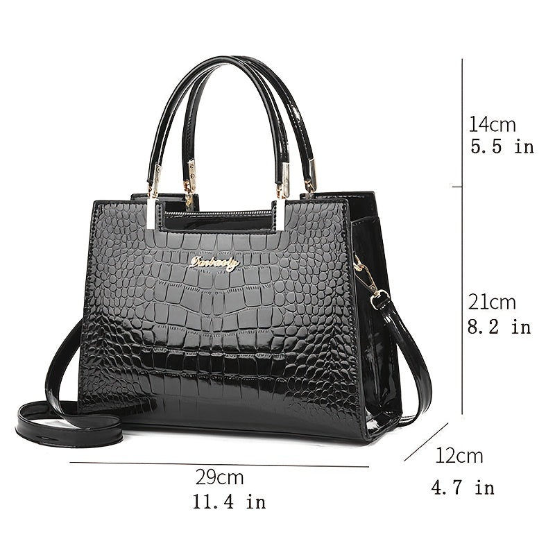 Lola - Shiny Crocodile Pattern Leather Handbag