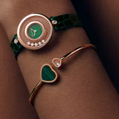 Heart Bangle - Rose Gold Green