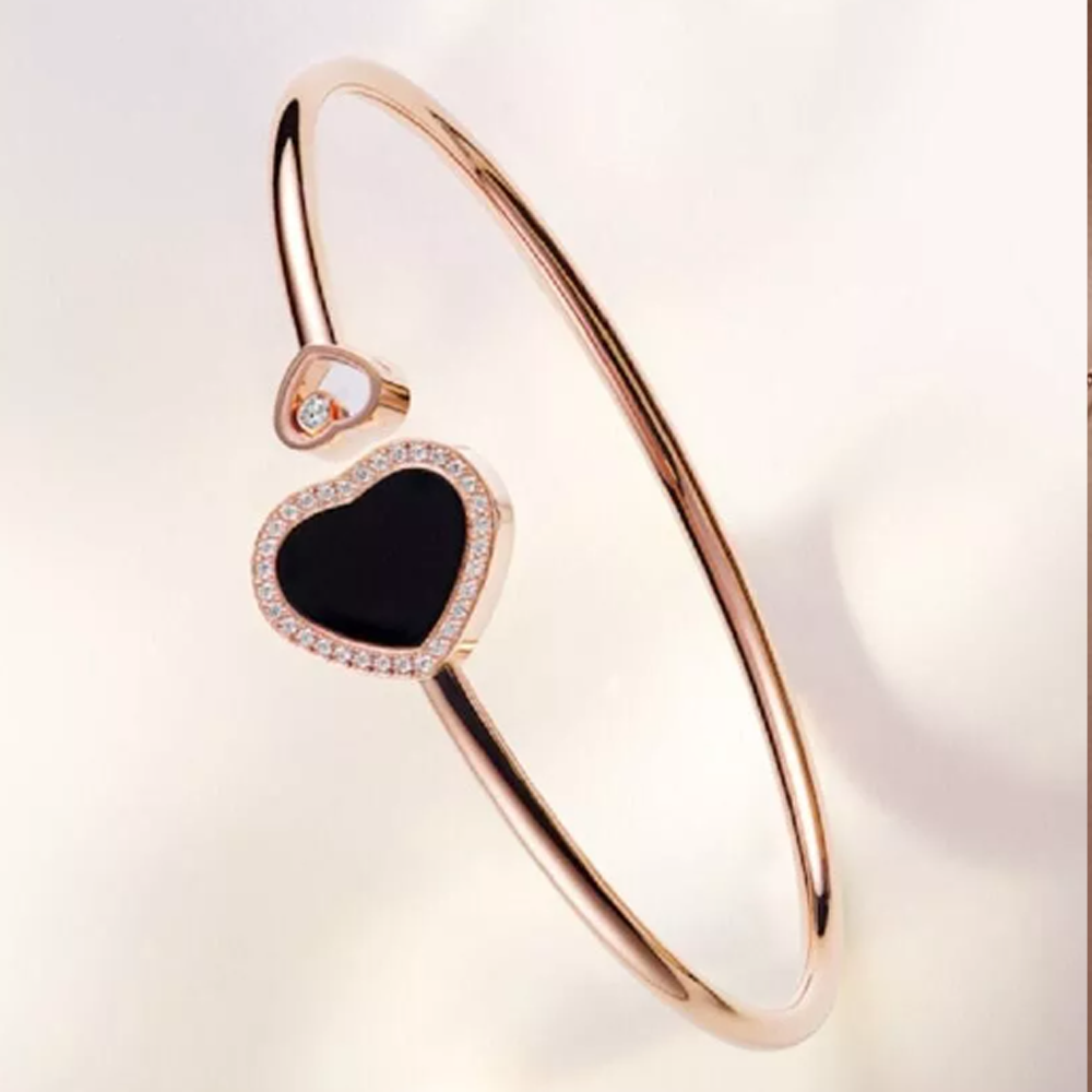 Heart Bangle - Rose Gold Black